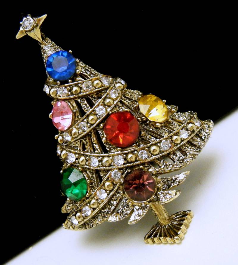 Hollycraft Vintage Weihnachtsbaum Brosche Bunte Chatons Goldton Hollycraft Vintage Weihnachtsbaum Brosche Bunte Chatons Goldton von BluePlateSpecial2005