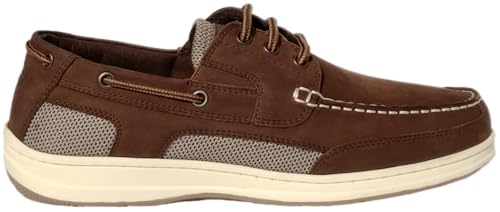 BluePort Atlantic Segelschuh – 3-Eye Bootsschuh aus gewachstem Nubukleder mit Textil-Applikationen, geklebte & genähte Cupsohle mit „Razorcut“ Profil für Grip & Langlebigkeit Espresso 47 von BluePort