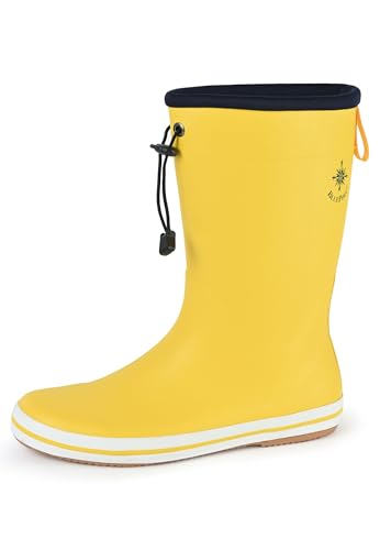 BluePort Bornholm Gummistiefel – Segelboot-Stiefel aus Naturgummi, Non-Marking Sohle, Schnürbund, Textilfutter, herausnehmbare Sohle Gelb 45 von BluePort