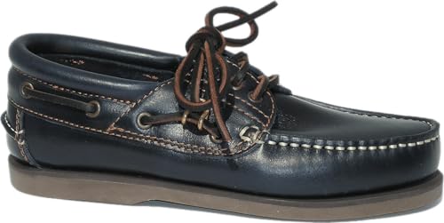 BluePort Comfort Segelschuh – Mokassin Bootschuh aus salzwasserresistentem Pull-Up Cyclon Leder, 3-Loch-Schnürung mit 360° Lederban & gepolsterter Einstieg Navy 45 von BluePort