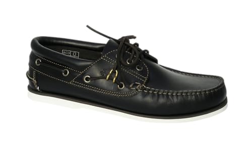 BluePort Comfort Segelschuh – Mokassin Bootschuh aus salzwasserresistentem Pull-Up Cyclon Leder, 3-Loch-Schnürung mit 360° Lederban & gepolsterter Einstieg Navy - Weiße Sohle 39 von BluePort
