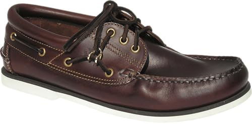 BluePort Comfort Segelschuh – Mokassin Bootschuh aus salzwasserresistentem Pull-Up Cyclon Leder, 3-Loch-Schnürung mit 360° Lederban & gepolsterter Einstieg Seafox - Weiße Sohle 40 von BluePort