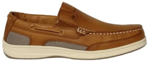 BluePort Pacific Loafer Segelschuh – Slip-On Deck Shoe aus gewachstem Nubukleder mit Textildetails, Cup-Sohle mit Razor-Cut-Profil, geklebt & genäht, Lässiges Maritime Design Maluchi Tan 45 von BluePort