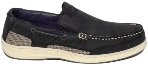 BluePort Pacific Loafer Segelschuh – Slip-On Deck Shoe aus gewachstem Nubukleder mit Textildetails, Cup-Sohle mit Razor-Cut-Profil, geklebt & genäht, Lässiges Maritime Design Navy 47 von BluePort