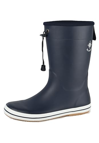 BluePort Bornholm Gummistiefel – Segelboot-Stiefel aus Naturgummi, Non-Marking Sohle, Schnürbund, Textilfutter, herausnehmbare Sohle Navy 45 von BluePort
