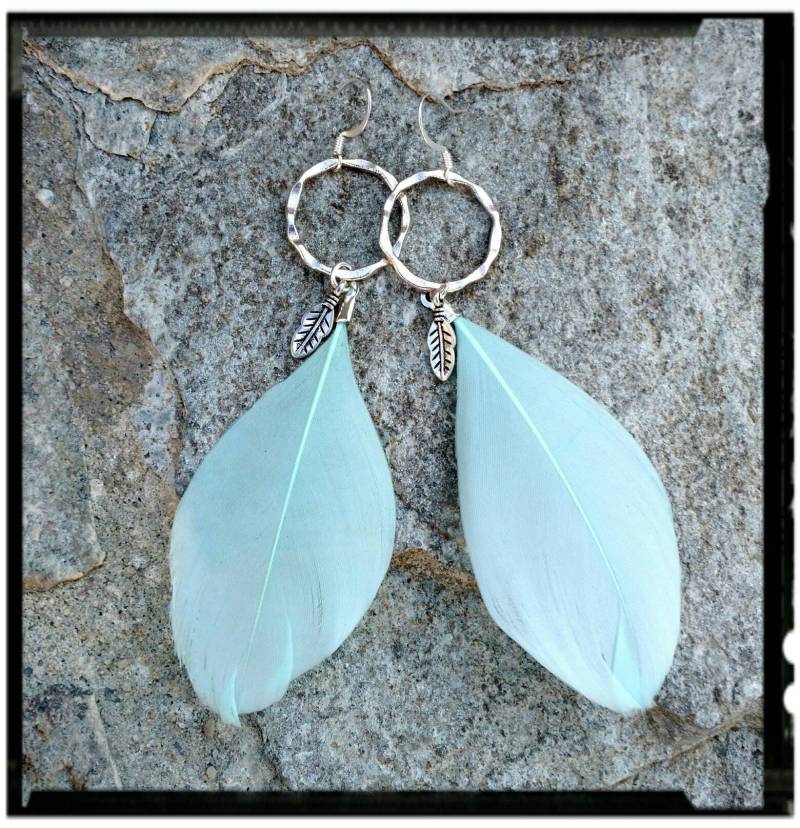 Blaue Feder Ohrringe Silber Creolen Akzente Lange Ohrringe/Boho/Hippie | Türkis Oder Aqua Federn Statement Schmuck von BlueReefBoutique