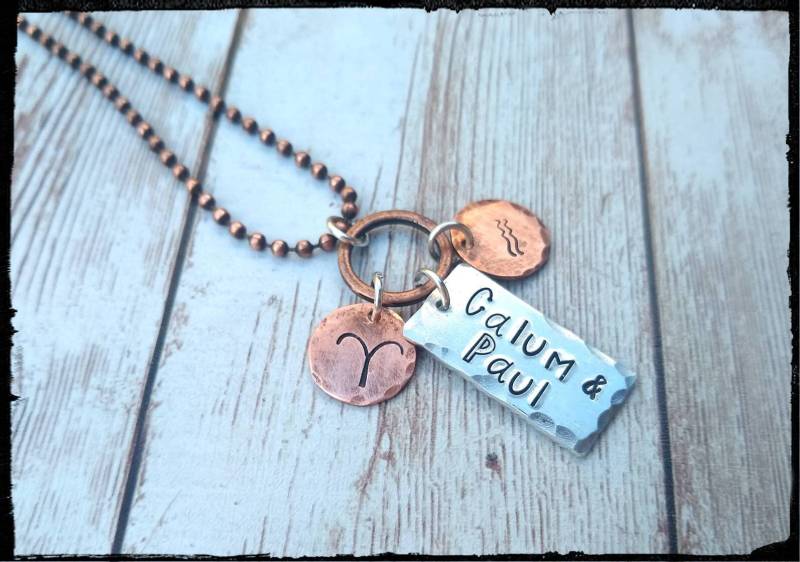 Für Immer Kupfer Sternzeichen Symbole/Hand Gestempelt Paare "Für Immer' Halskette - Anpassen Phrase Gemischte Silber & Freund/Paare Geschenk von BlueReefBoutique