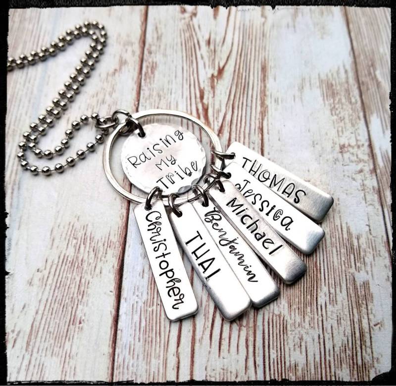 Raise My Tribe Hand Gestempelt Halskette | Kinder Namen Optional Swarovski Geburtssteine Edelstahl Perlenkette Mama Mutter Geschenk von BlueReefBoutique