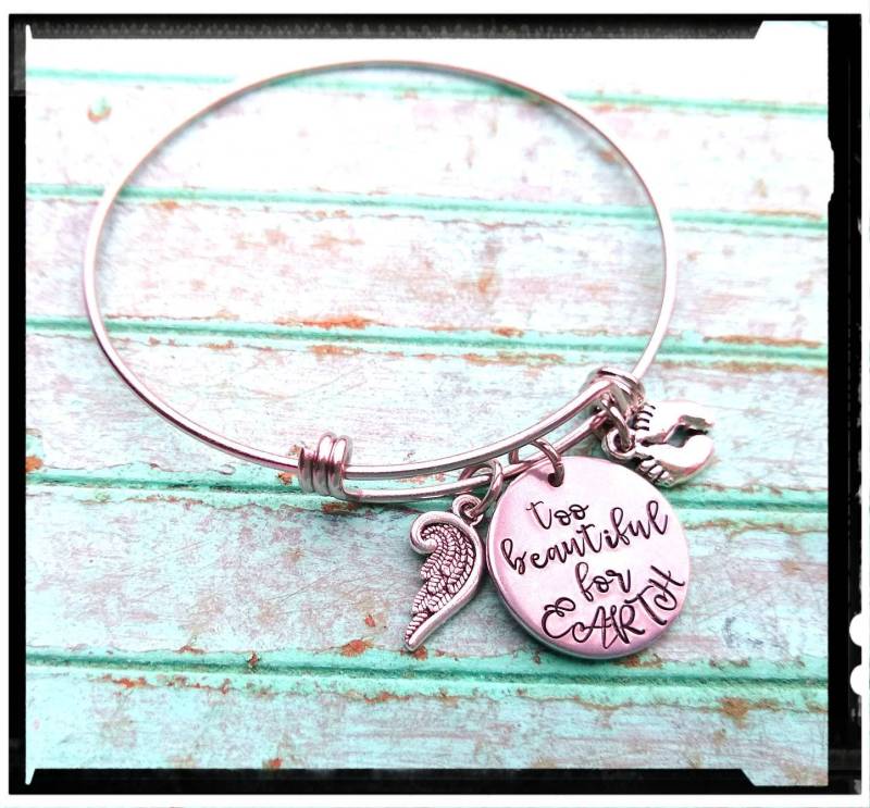 Too Beautiful For Earth Trauer Charm Armreif | Fehlgeburt Schwangerschaftsverlust Baby Verlust Seil Design Edelstahl Handgestempelt von BlueReefBoutique