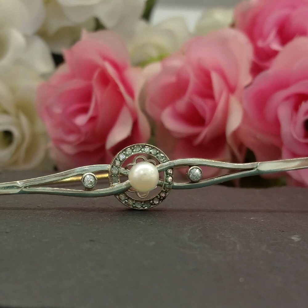 Art Deco Perle Und Diamantstift von BlueRiverDiamonds
