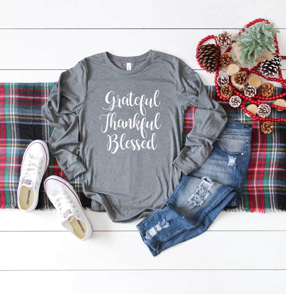 Grateful Thankful Blessed Shirt. Urlaub Religiöses Hemd. Super Weiches & Bequemes Unisex Langarm-T-Shirt. Erntedank-Shirt. Gesegnet von BlueSandTextiles