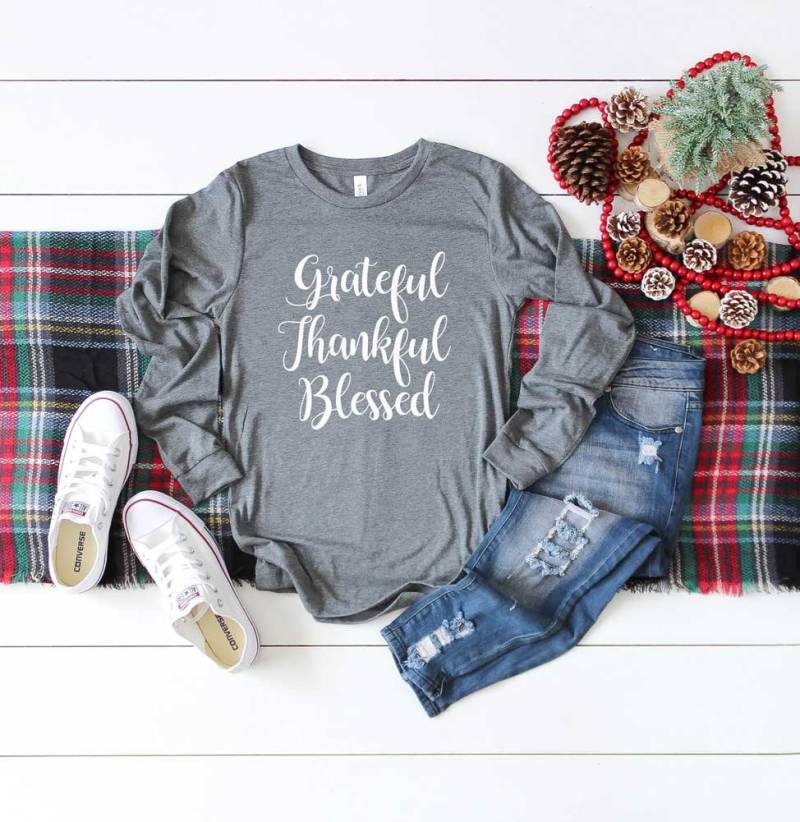 Grateful Thankful Blessed Shirt. Urlaub Religiöses Hemd. Super Weiches & Bequemes Unisex Langarm-T-Shirt. Erntedank-Shirt. Gesegnet von BlueSandTextiles