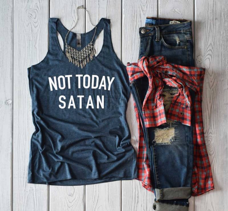 Nicht Heute Satan Shirt. Tank Top. Weich Und Bequem Tri-Mix Racerback T.nicht Heute Witziges T-Shirt. Religiöses Hemd von BlueSandTextiles