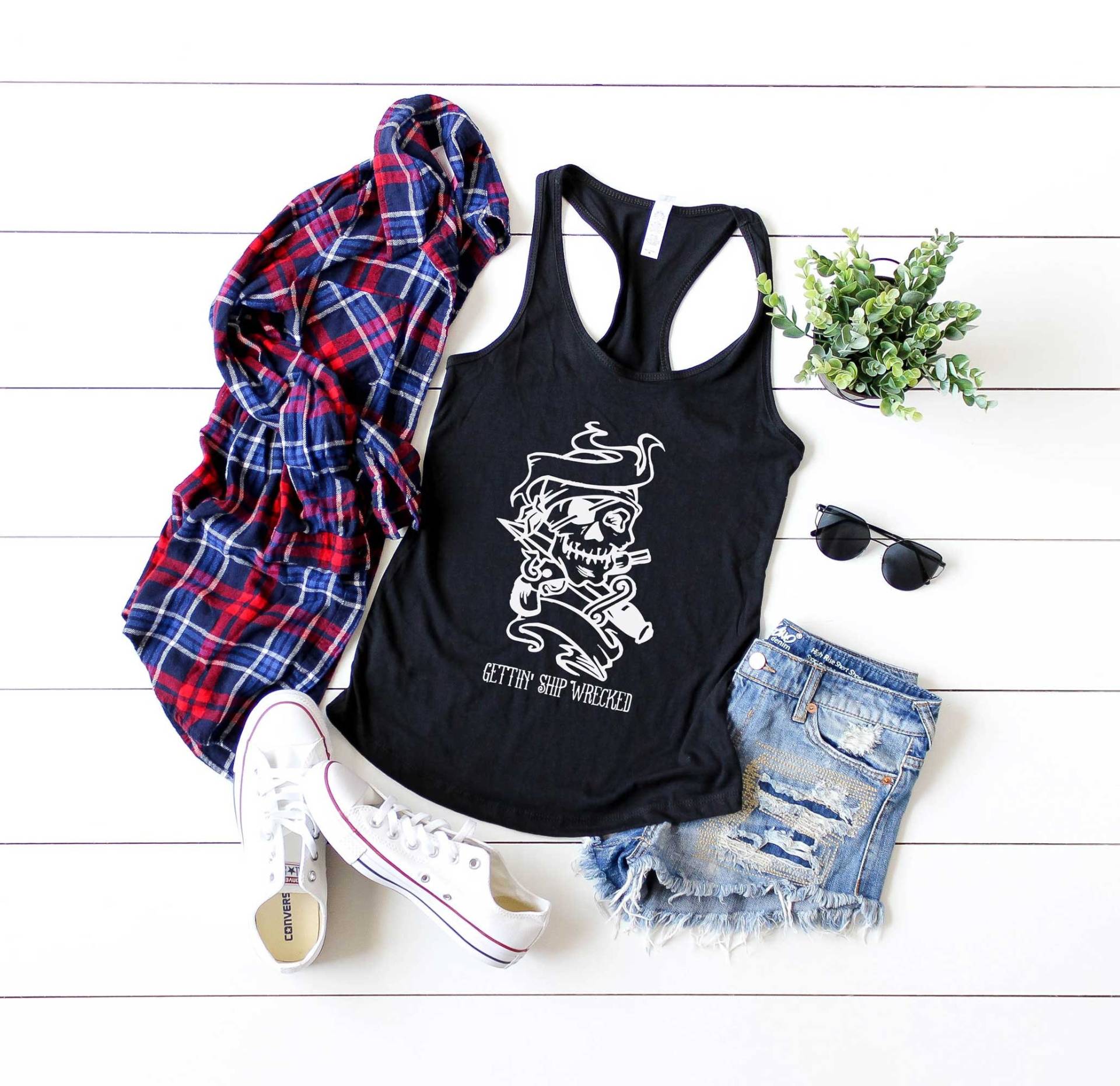 Piraten Tank Top. Tanktop Mit Schiffbrüchigen Motiv. Super Weiches & Bequemes Racerback Piraten-Kleidung. T-Shirt. Cruise Shirt. Bootfahren von BlueSandTextiles