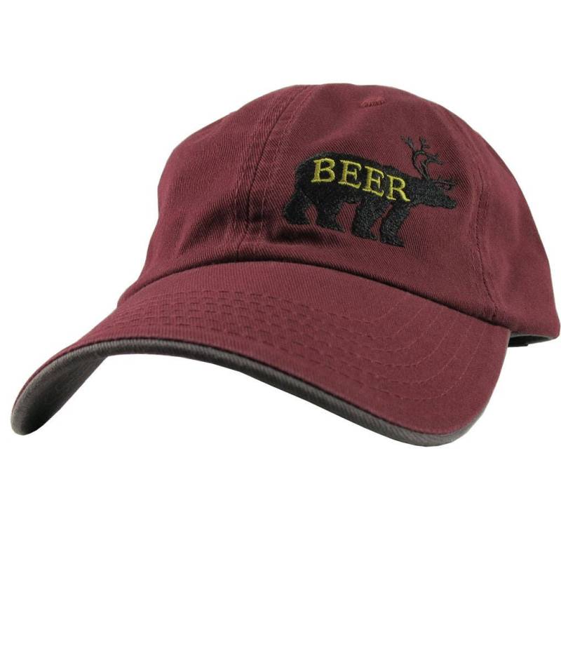 Deer Bear Beer Bestickte Kappe Burgunderroter Dad-Hut Deer Bear Beer Bestickte Kappe Burgunderroter Dad-Hut von BlueShoppeStudio