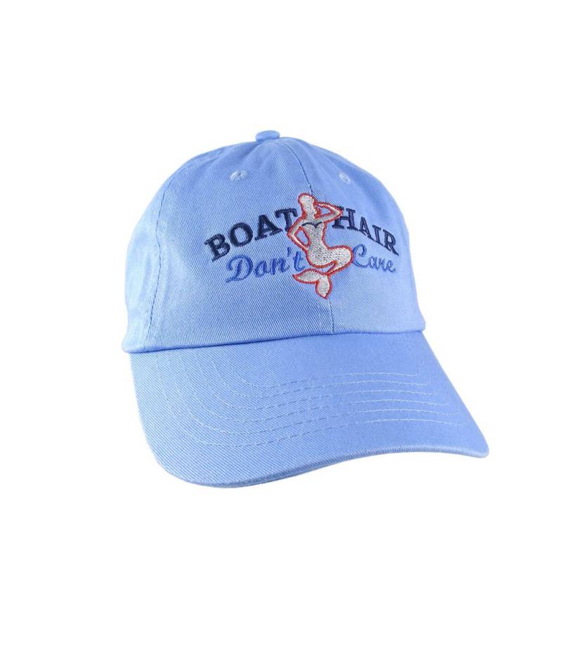 Maritime Mermaid Boat Hair Don't Care Stickerei Auf Einer Verstellbaren Blauen Unstrukturierten Baseballkappe Dad Hat Mit Der Option, Die Rückseite Maritime Mermaid Boat Hair Don't Care Stickerei Auf Einer Verstellbaren Blauen Unstrukturierten Baseballkappe Dad Hat Mit Der Option, Die Rückseite von BlueShoppeStudio