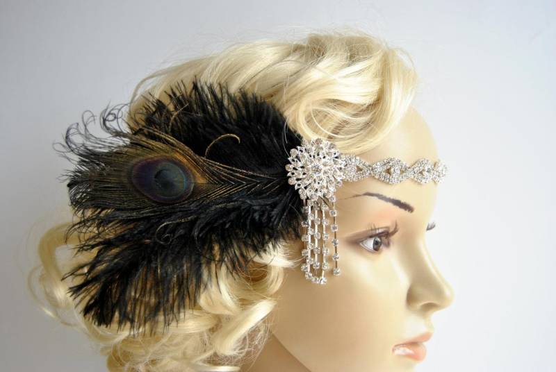 Art Deco 1920Er Jahre Design, The Great Gatsby Flapper, Braut Fascinator 1920Er, 1930Er Jahre, Feder Strass Kristall Stirnband, Hochzeit Kopfschmuck von BlueSkyHorizons