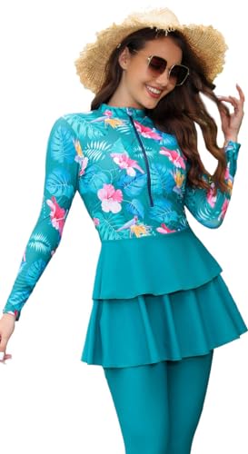 BlueSnow Modest Swimsuit for Women Long Sleeve Muslim Swimwear Burkini Islamic Arabic Swimming Costume (L, Y18) von BlueSnow