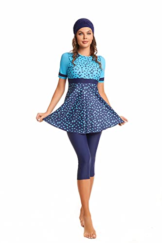 Modest Short Sleeve Swimsuits for Women 3-Piece Bathing Suits Floral Print Swimming Suits Plus Size Rash Guard(XXL, Y6) von BlueSnow