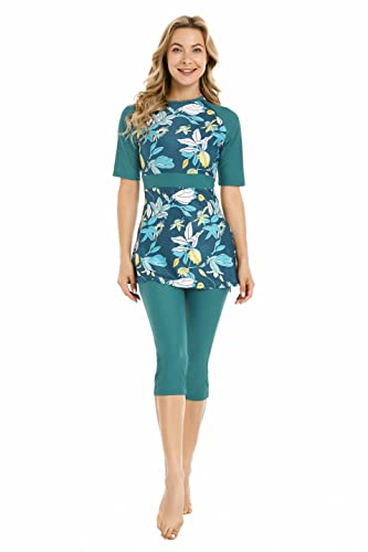 Rash Guard Beachwear Bescheidene Bademode für Damen Kurzarm-Badeanzug Burkini-Modest-Kostüm Übergröße (S, Y5) von BlueSnow