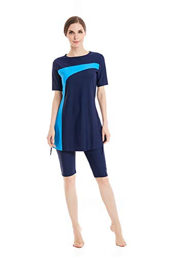 Rash Guard Beachwear Bescheidene Bademode für Damen Kurzarm-Badeanzug Burkini-Modest-Kostüm Übergröße (XL, Y12) von BlueSnow