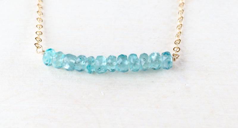 14K Gold Filled Apatit Kette Blaue Edelstein Barren von BlueSoulDesigns
