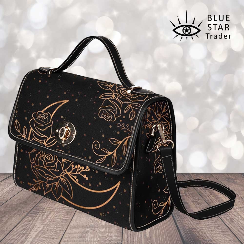 Halbmond Und Rosen Umhängetasche, Hexen-Canvas-Umhängetasche, Süße Damen-Cross-Body-Geldbörse, Handtasche von BlueStarTrader