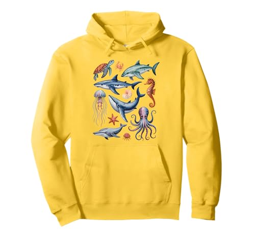 Ocean Life Meeresbewohner Collage Kinder Meerestiere Hai Pullover Hoodie von BlueWave