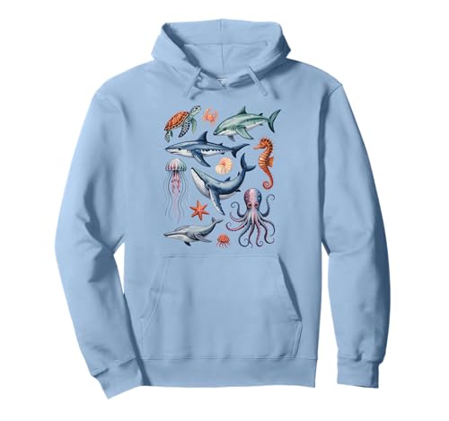 Ocean Life Meeresbewohner Collage Kinder Meerestiere Hai Pullover Hoodie von BlueWave