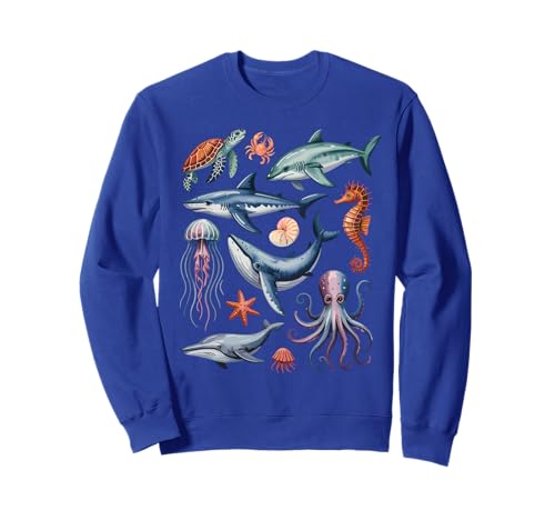 Ocean Life Meeresbewohner Collage Kinder Meerestiere Hai Sweatshirt von BlueWave