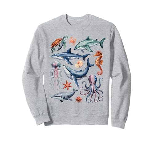 Ocean Life Meeresbewohner Collage Kinder Meerestiere Hai Sweatshirt von BlueWave