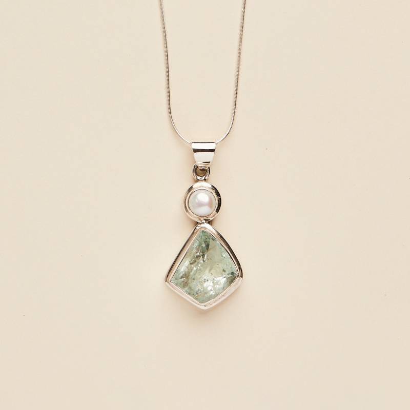 Aquamarin Und Süsswasserperle Anhänger | Freiform - Handgemachter Schmuck Echter Edelstein von BlueWindowJewellery