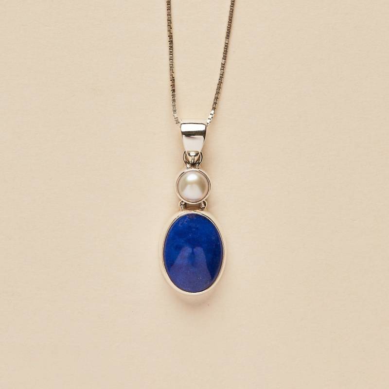 Lapis Lazuli Und Süsswasserperle Anhänger - Handgemachter & Echter Edelstein Schmuck Sterling Silber von BlueWindowJewellery