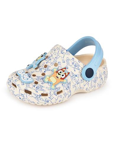 BlueY Boys Clogs Kinder Slip On Schuhe Neuheit Charms in Hellbraun & Blau Allover-Print Sandalen Slider mit verstellbarem Riemen von BlueY