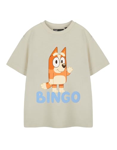 BlueY Hellbeiges Kinder-T-Shirt mit Cartoon-Grafik | Bingo Rundhals-Kurzarm-Klassiker-Oberteil | Unisex-Freizeitbekleidung für Kinder von BlueY