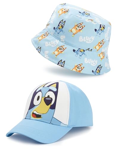BlueY Kinder Bucket Hat & Cap Set | Bandit & Chili Charakter Allover-Print Kopfbedeckung in Blau für Jungen und Mädchen | Unisex Kinder Cap mit verstellbarem Riemen | TV-Serie Merchandise Geschenk von BlueY