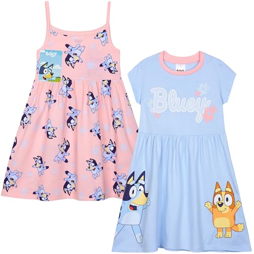 BlueY Kleider für Mädchen 2er Pack Kurzes Sommerkleid Baumwolle Kleid Kurz für Kinder und Kleinkinder Bingo Geschenk Mädchen (5-6 Jahre, Multi) von BlueY