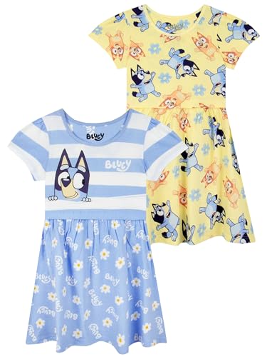 BlueY Mädchen Kleider, 2er Pack Baumwollkleider, Kurzarm Mädchenkleid Für Den Sommer Mehrfarbig 128 von BlueY