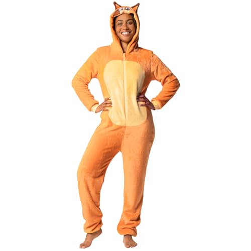 BlueY Onesie | Damen Kuscheliger Fleece-Overall | Damen-Onesie für Zuhause und zum Schlafen | Orange M von BlueY