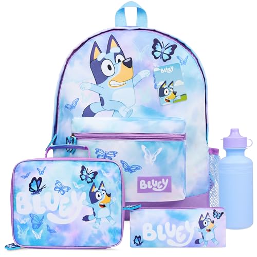 BlueY Rucksack Kinder Set 4 Teilig Trinkflasche Federmäppchen Lunchtasche oder Turnbeutel Kinder für Schule Kita Freizeit Schmetterling von BlueY