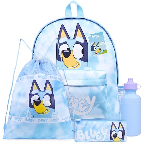 BlueY Rucksack Kinder Set 4 Teilig Trinkflasche Federmäppchen Lunchtasche oder Turnbeutel Kinder für Schule Kita Freizeit Tie Dye von BlueY