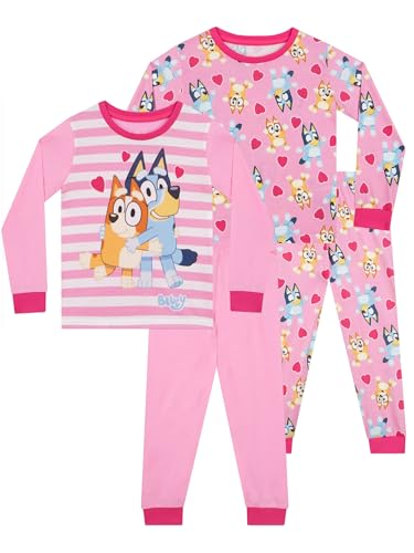 BlueY Schlafanzug Mädchen | 2 Er Pack Schlafanzug Kinder | Pyjama Für Mädchen | Rosa 128 von BlueY