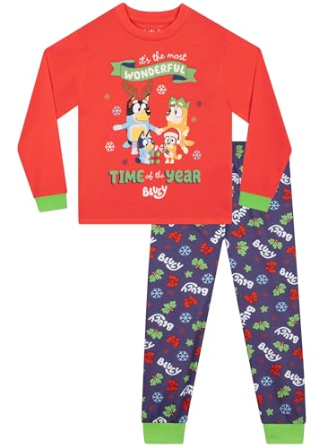 BlueY Schlafanzug | Pyjama Mädchen | Schlafanzüge Für Mädchen | Weihnachts Pyjama | Kinder Weihnachts Schlafanzug | Rot 110 von BlueY