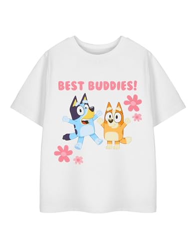 BlueY & Bingo Beste Freunde! T-Shirt mit Cartoon-Grafik für Mädchen | Klassisches weißes T-Shirt mit Rundhalsausschnitt | Schlichtes, kurzärmliges Oberteil für Freizeitkleidung von BlueY