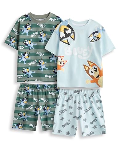 BlueY & Bingo Jungen-Pyjama-Set in Grün und Blau | Multipack mit 2 kurzärmligen Nachtwäsche-Sets mit kurzen Beinen | Pyjamas mit Zeichentrickfiguren | Lustiges Nachtwäsche-Set für Kinder – 6–7 Jahre von BlueY