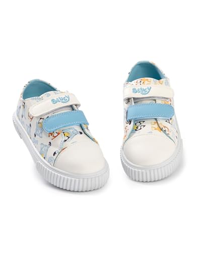 BlueY & Bingo Unisex-Kinder-Turnschuhe mit Mehreren Charakteren in Off-White | Alltagsschuh | Klettverschluss | Schuhe mit Cartoon-Print für den Schulanfang von BlueY