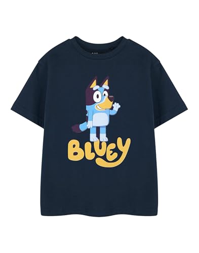 Bluey Dunkelblaues Cartoon-Kinder-T-Shirt | Unisex-Kurzarm-Grafik-T-Shirt mit Rundhalsausschnitt | Schlichtes klassisches Freizeitoberteil | Dunkelblaue Charakterbekleidung für Kinder von BlueY