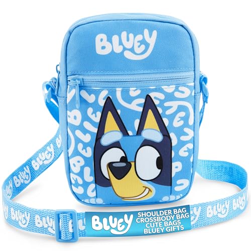 Bluey Kinder Umhängetasche Handy Kleine Handtasche Mädchen zum Umhängen Crossbody Tasche mit Verstellbaren Riemen Geschenke für Mädchen (Bluey Blau) von BlueY