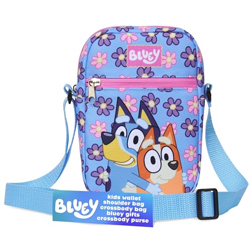 Bluey Kinder Umhängetasche Handy Kleine Handtasche Mädchen zum Umhängen Crossbody Tasche mit Verstellbaren Riemen Geschenke für Mädchen (Bluey Blumen) von BlueY