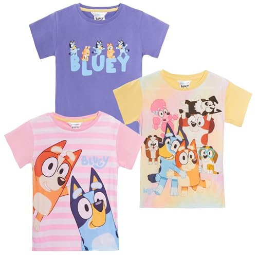 Bluey Mädchen-T-Shirts für Kinder, 3er-Pack, Multipack, 100 % Baumwolle, Welpen-Bingo-Dress Up, multi, 3-4 Jahre von BlueY